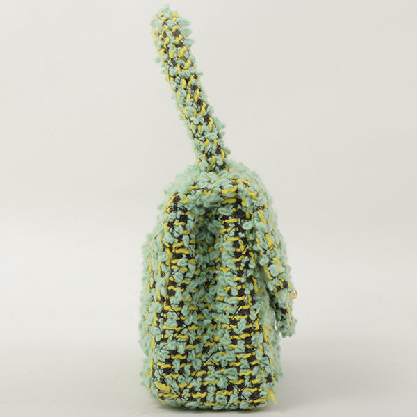 Chanel Around 1993 Made Tweed Classic Flap Top Handle Bag With Micro Bag Apple Green