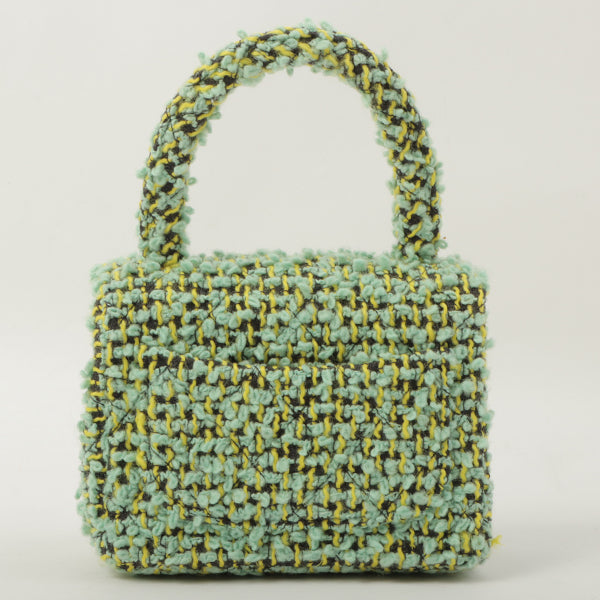 Chanel Around 1993 Made Tweed Classic Flap Top Handle Bag With Micro Bag Apple Green