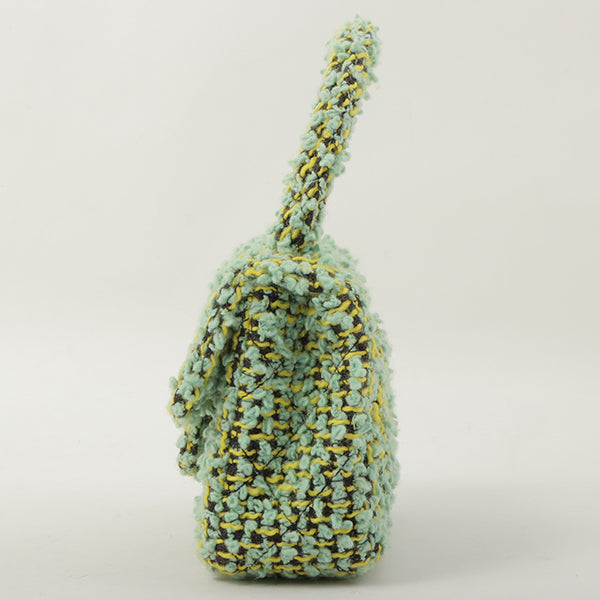 Chanel Around 1993 Made Tweed Classic Flap Top Handle Bag With Micro Bag Apple Green