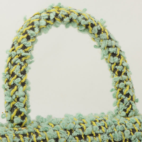Chanel Around 1993 Made Tweed Classic Flap Top Handle Bag With Micro Bag Apple Green