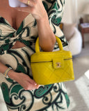 *ORIGINAL 90'S  * Chanel Yellow   Top Handle Vanity Bag in Lambskin Leather with 24k Gold Hardware