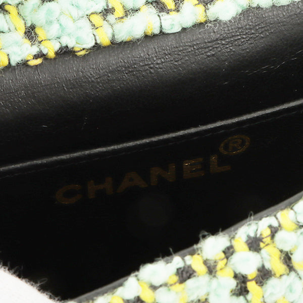 Chanel Around 1993 Made Tweed Classic Flap Top Handle Bag With Micro Bag Apple Green