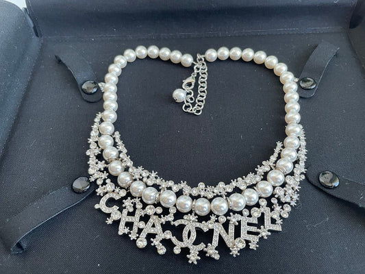 Chanel Pearl Necklace with Crystals and CC Logo