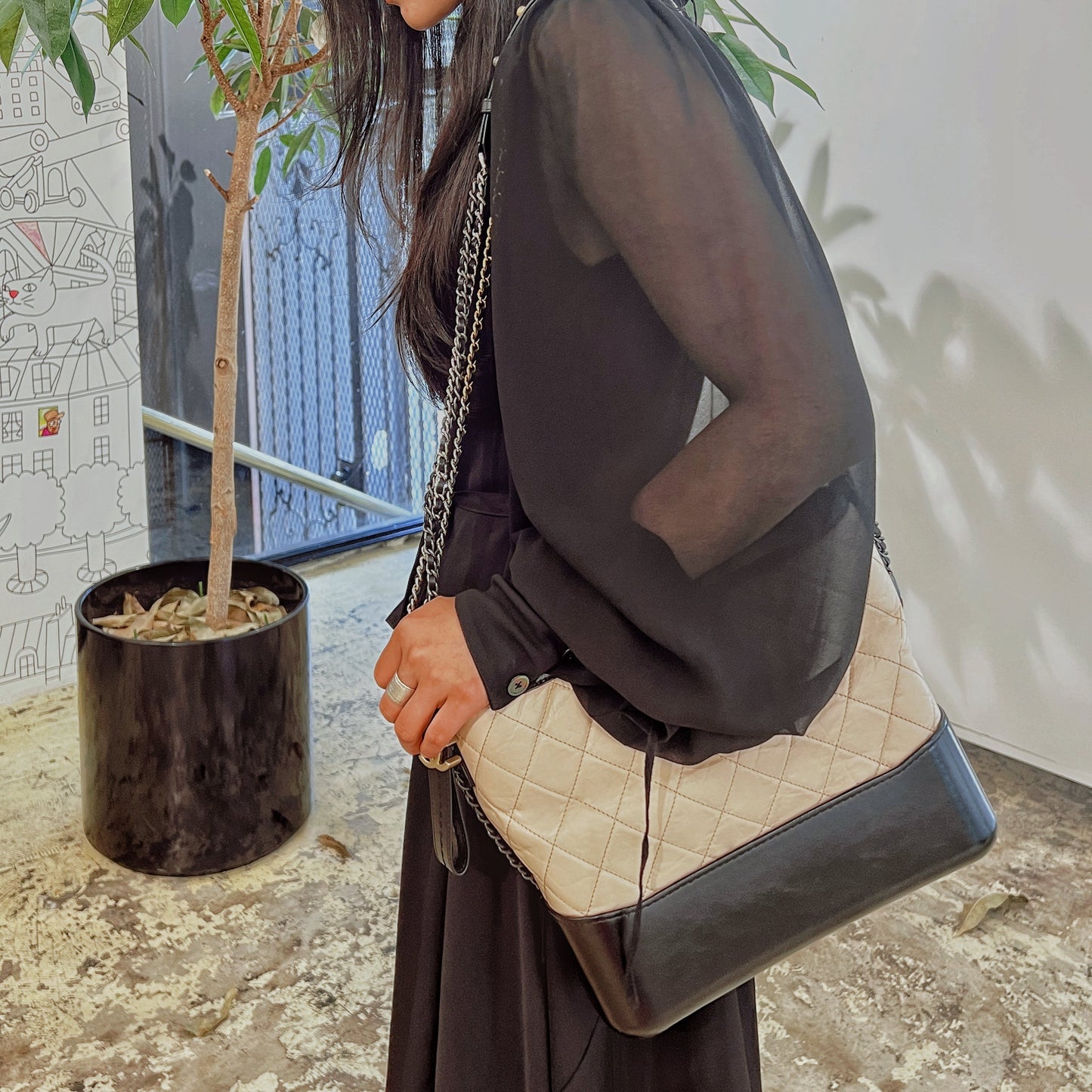 Chanel Beige&Black Gabrielle Hobo Bag TWS