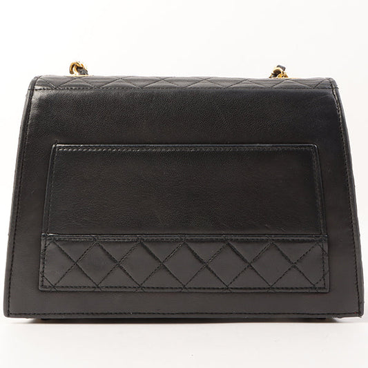 Chanel Around 1992 Made Design Flap Turn-Lock Chain Bag Black