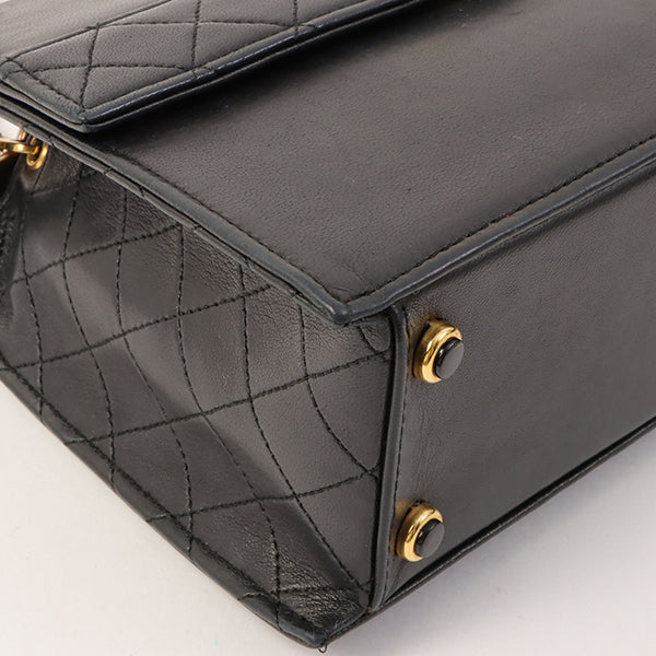 Chanel Around 1992 Made Design Flap Turn-Lock Chain Bag Black