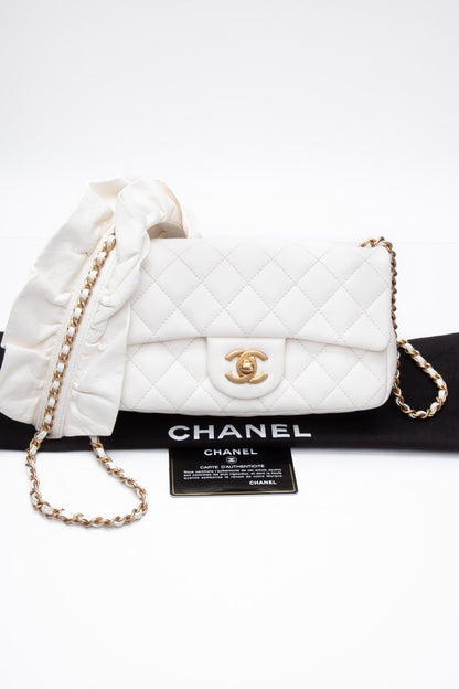 CHANEL Calfskin Quilted Mini Romance Rectangular Flap White