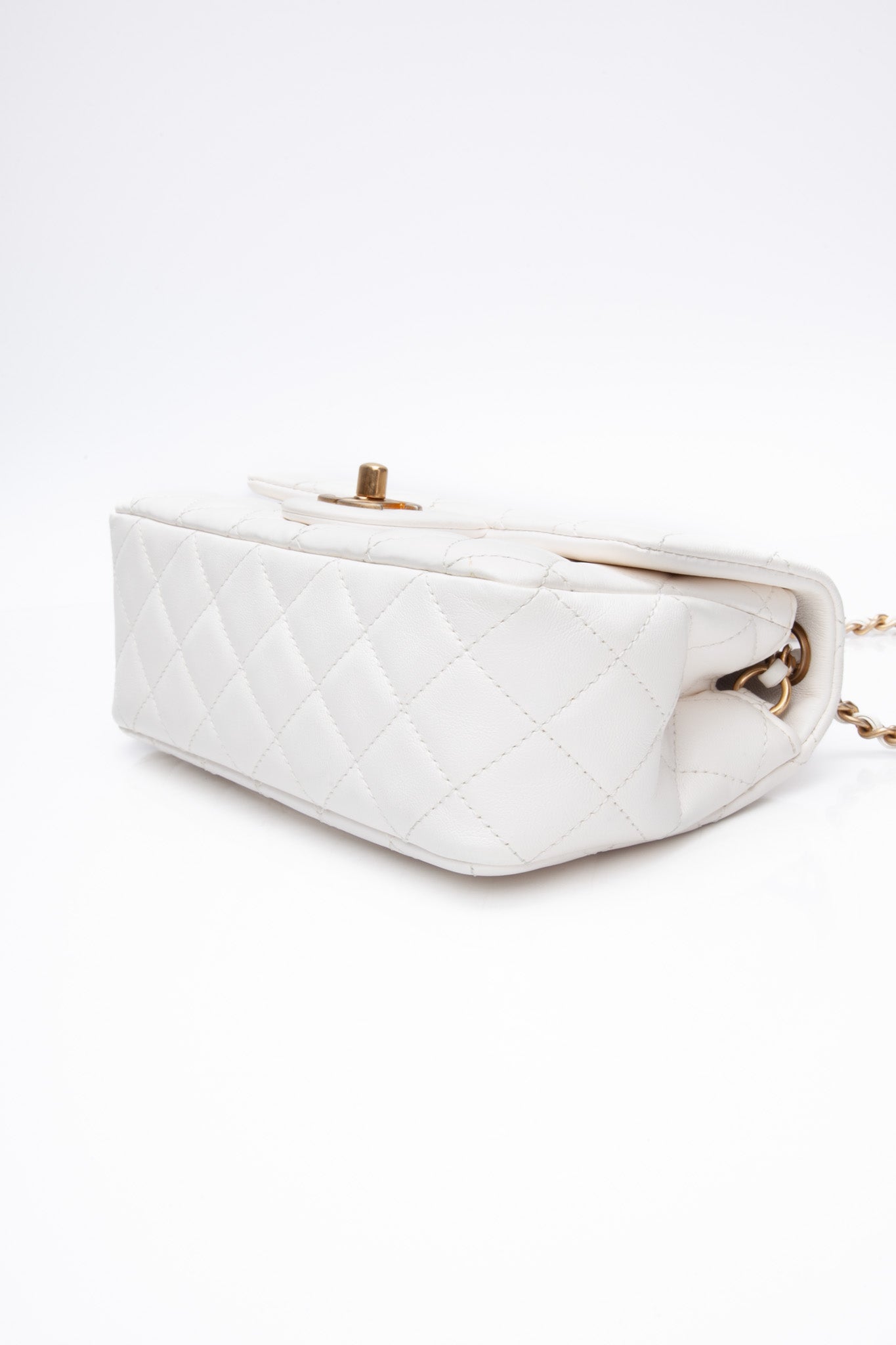 CHANEL Calfskin Quilted Mini Romance Rectangular Flap White