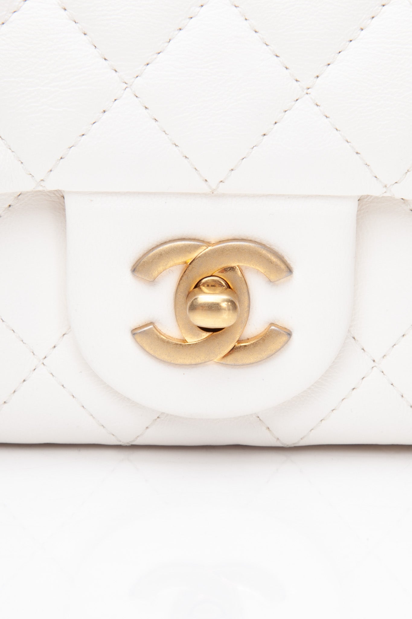 CHANEL Calfskin Quilted Mini Romance Rectangular Flap White