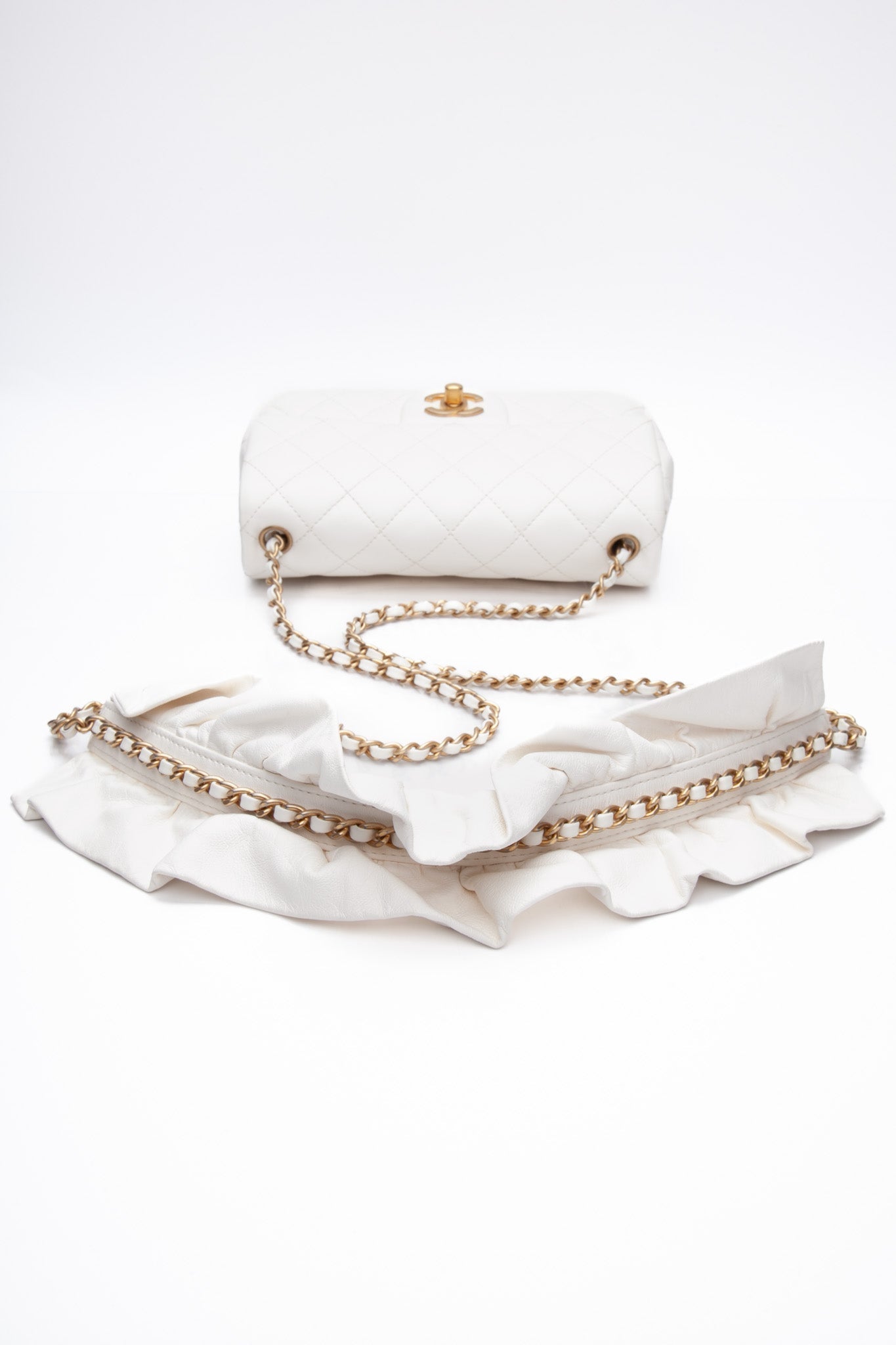 CHANEL Calfskin Quilted Mini Romance Rectangular Flap White