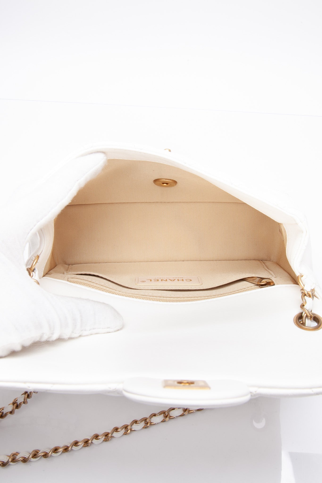 CHANEL Calfskin Quilted Mini Romance Rectangular Flap White