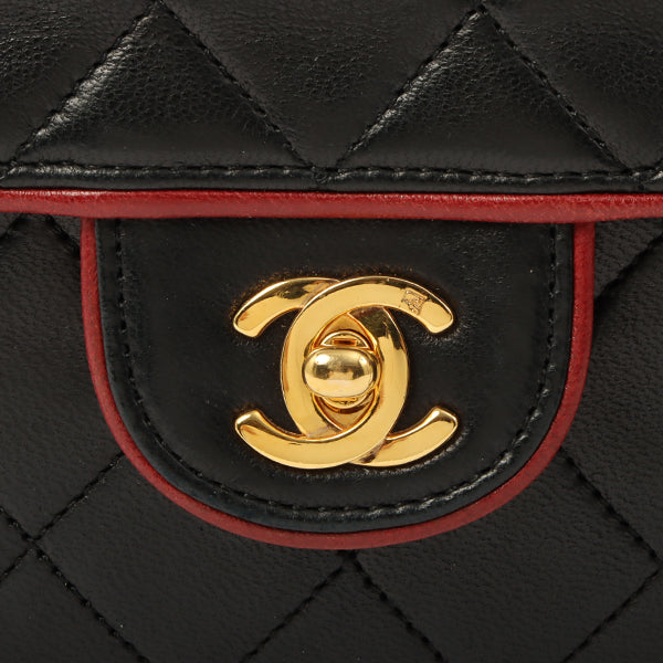 Chanel Around 1990 Made Bicolor Classic Flap Chain Bag Mini Black/Bordeaux