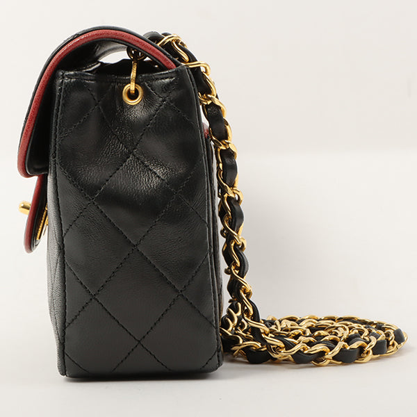 Chanel Around 1990 Made Bicolor Classic Flap Chain Bag Mini Black/Bordeaux