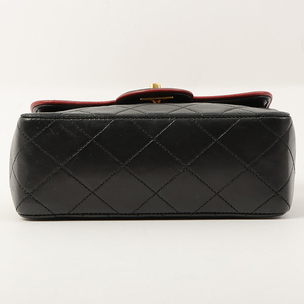 Chanel Around 1990 Made Bicolor Classic Flap Chain Bag Mini Black/Bordeaux