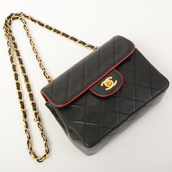 Chanel Around 1990 Made Bicolor Classic Flap Chain Bag Mini Black/Bordeaux