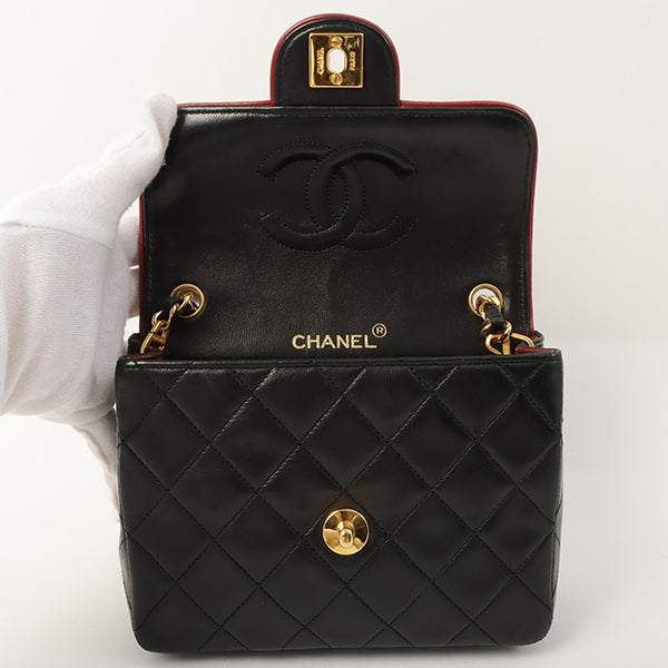 Chanel Around 1990 Made Bicolor Classic Flap Chain Bag Mini Black/Bordeaux