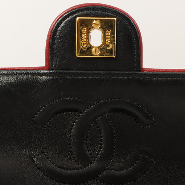Chanel Around 1990 Made Bicolor Classic Flap Chain Bag Mini Black/Bordeaux