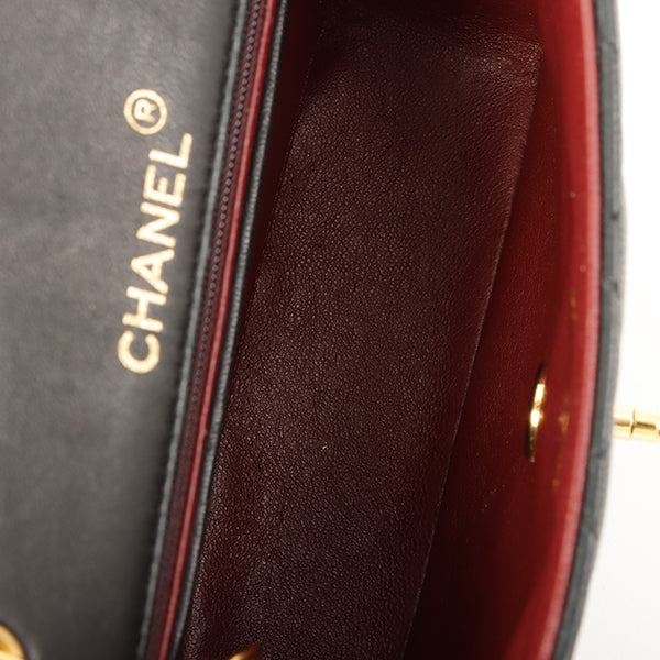 Chanel Around 1990 Made Bicolor Classic Flap Chain Bag Mini Black/Bordeaux
