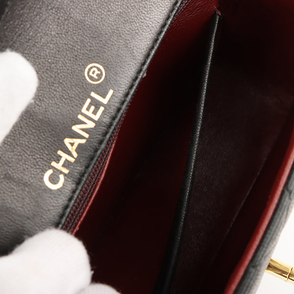 Chanel Around 1990 Made Bicolor Classic Flap Chain Bag Mini Black/Bordeaux