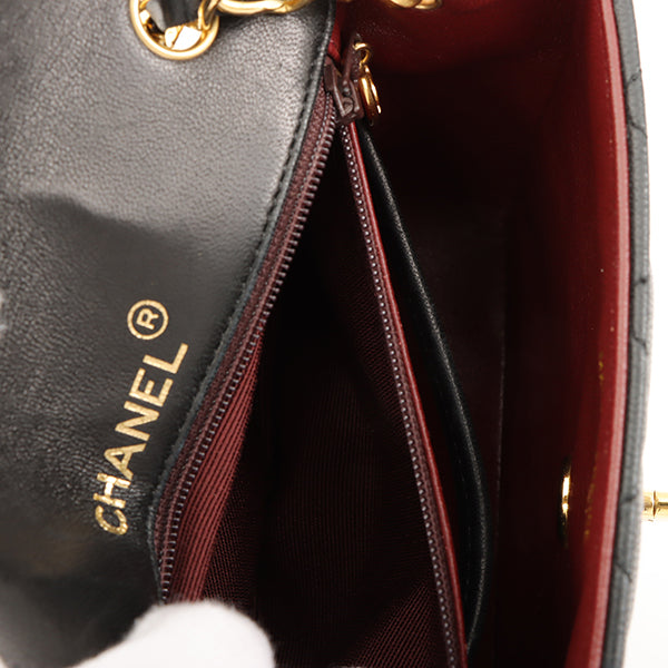 Chanel Around 1990 Made Bicolor Classic Flap Chain Bag Mini Black/Bordeaux
