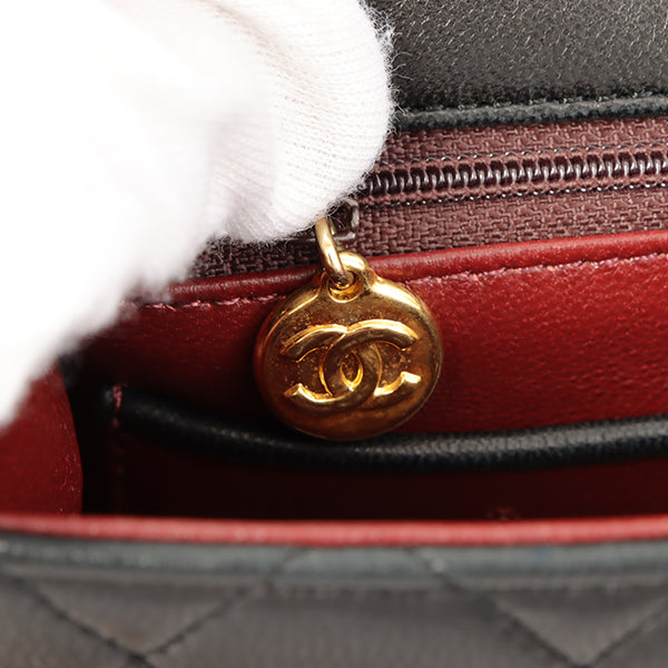 Chanel Around 1990 Made Bicolor Classic Flap Chain Bag Mini Black/Bordeaux