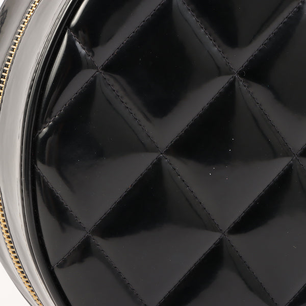 Chanel Around 1995 Made Patent Round Design Cc Mark Vanity Black
