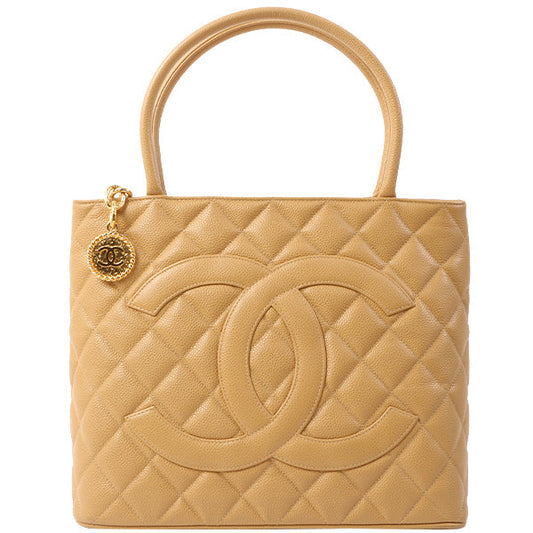 Chanel Around 1998 Made Caviar Skin Cc Mark Stitch Tote Bag Beige