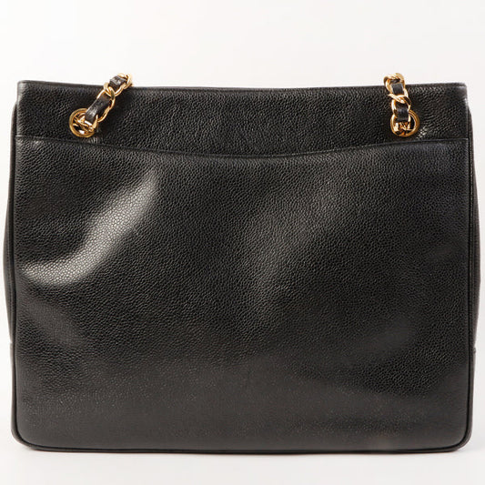 Chanel Around 1992 Made Caviar Skin Cc Mark Stitch Chain Tote Bag Black