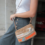 Prada Raffia Tricot Leather Shoulder Bag Beige Orange 1BF071