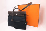 Hermes Herbag Zip 39 in Black Canvas & Brown Leather