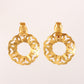 CHANEL 1995 Made Tiger Eye Stone Circle Cc Mark Earrings Brown