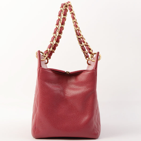 Chanel Around 2000 Made Caviar Skin Cc Mark Stitch Chain Top Handle Bag Pink