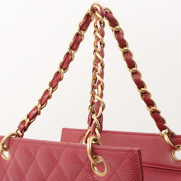 Chanel Around 2000 Made Caviar Skin Cc Mark Stitch Chain Top Handle Bag Pink