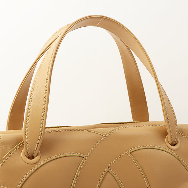 Chanel Around 2004 Made Big Cc Mark Stitch Handbag Beige