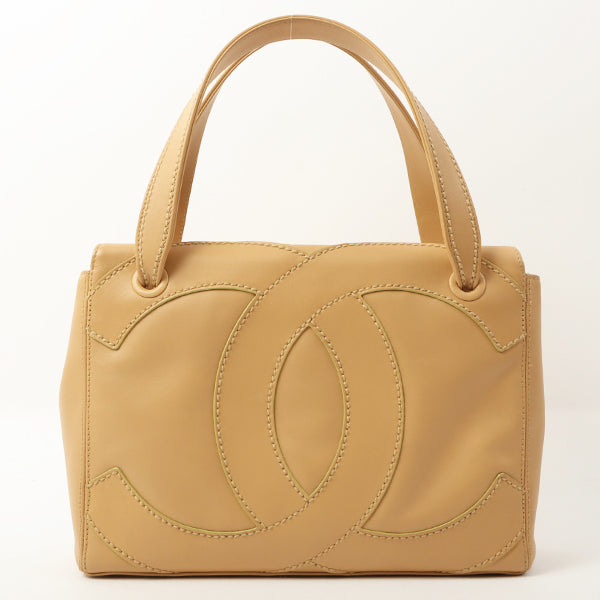 Chanel Around 2004 Made Big Cc Mark Stitch Handbag Beige