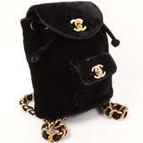 CHANEL Around 1995 Made Double Turn-Lock Velour Backpack Mini Black