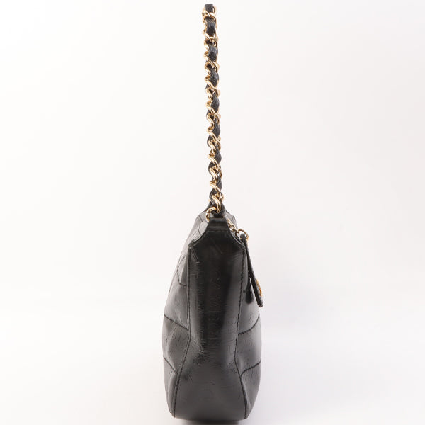Chanel Around 2002 Made Chocobar Logo Embossed Chain Shoulder Bag Black
