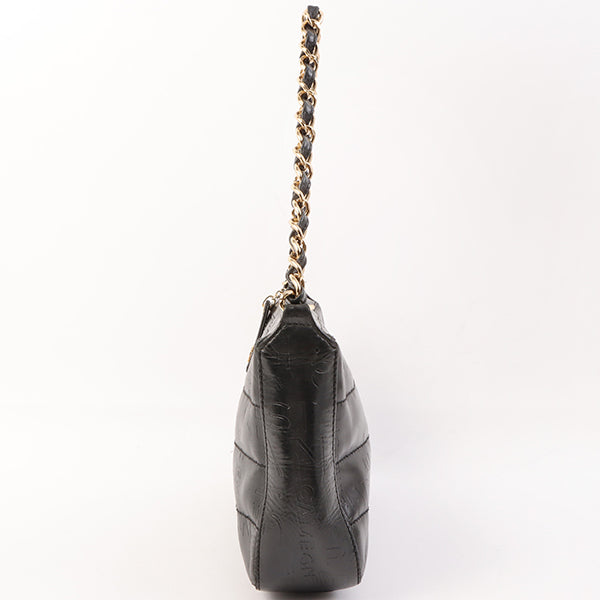 Chanel Around 2002 Made Chocobar Logo Embossed Chain Shoulder Bag Black