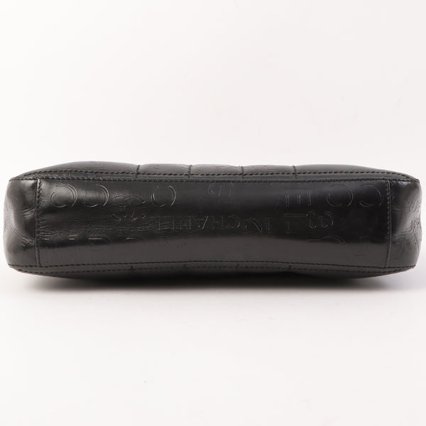 Chanel Around 2002 Made Chocobar Logo Embossed Chain Shoulder Bag Black