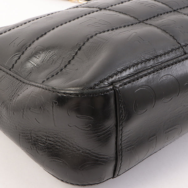 Chanel Around 2002 Made Chocobar Logo Embossed Chain Shoulder Bag Black
