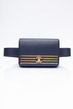 CHANEL Blue Navy Grained Calfskin Embroidered Captain Gold Flap Belt Bag