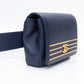CHANEL Blue Navy Grained Calfskin Embroidered Captain Gold Flap Belt Bag