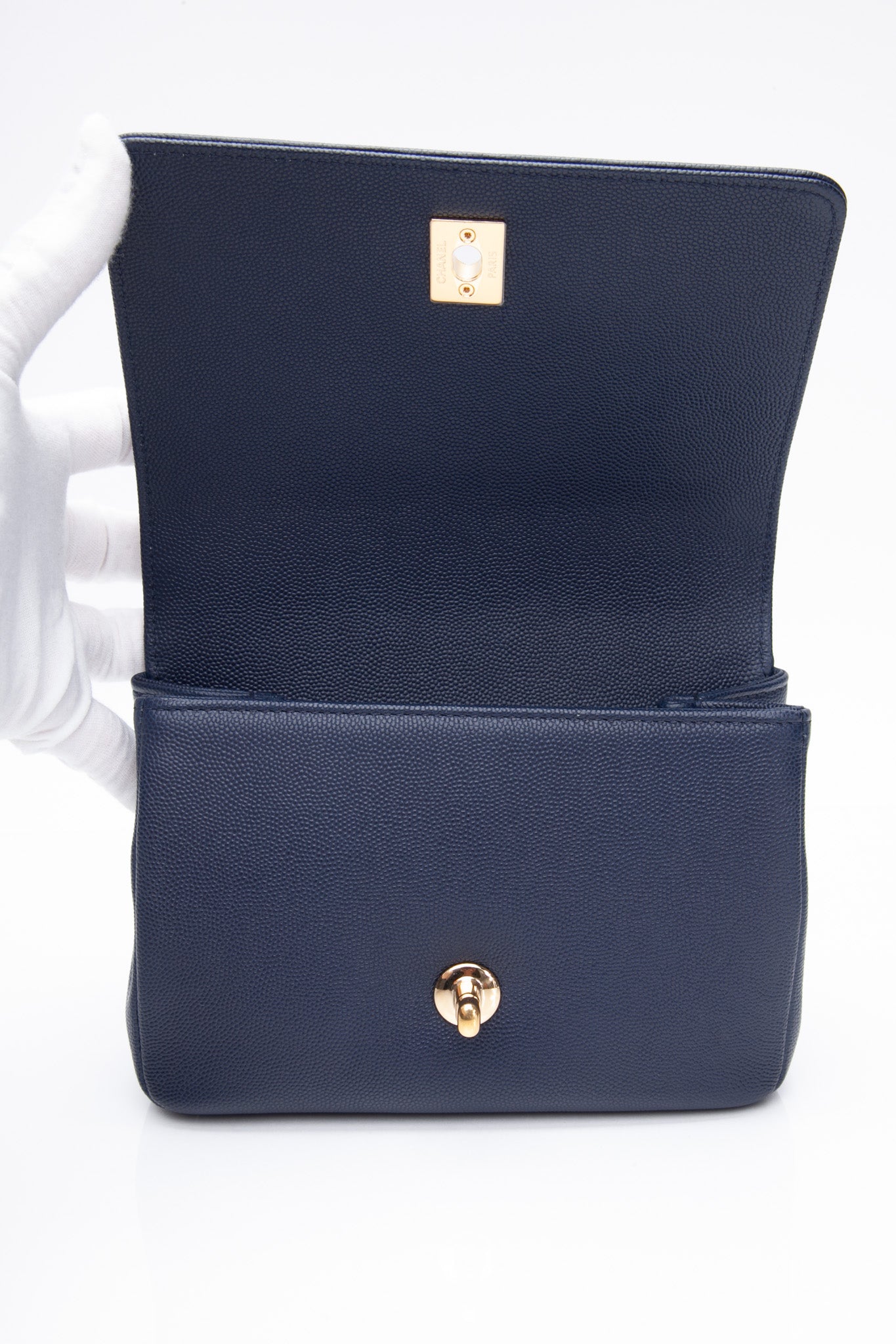 CHANEL Blue Navy Grained Calfskin Embroidered Captain Gold Flap Belt Bag
