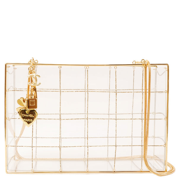 CHANEL Beads Chocolate Bar Logo Charm Chain Shoulder Bag Clear