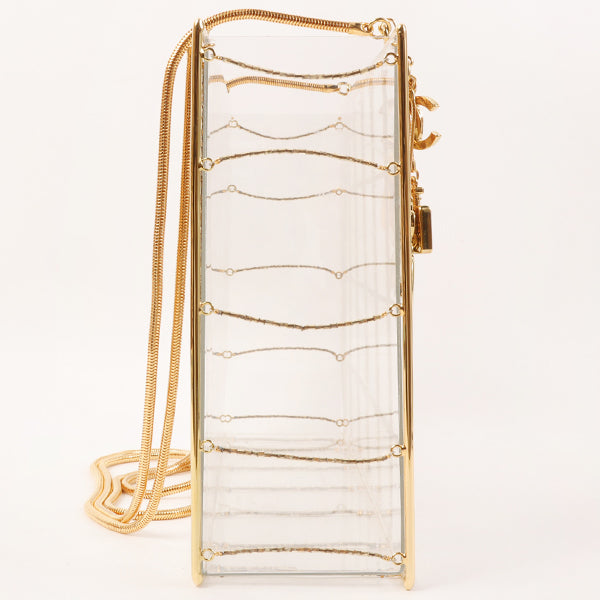 CHANEL Beads Chocolate Bar Logo Charm Chain Shoulder Bag Clear