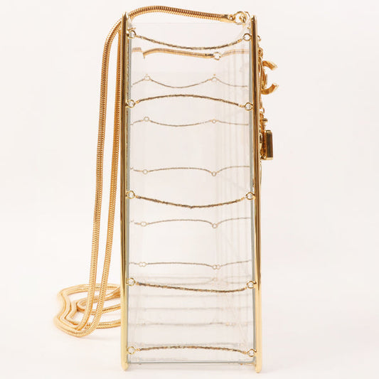 CHANEL Beads Chocolate Bar Logo Charm Chain Shoulder Bag Clear
