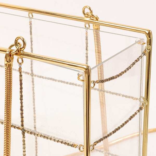CHANEL Beads Chocolate Bar Logo Charm Chain Shoulder Bag Clear