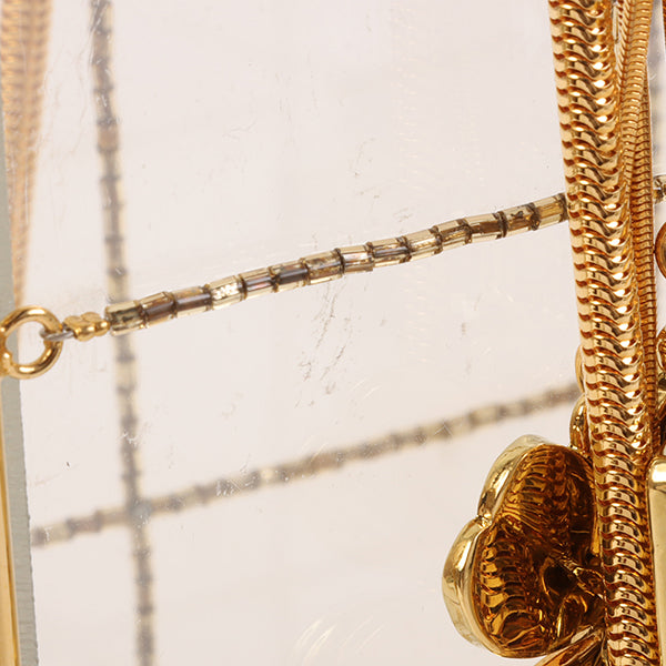 CHANEL Beads Chocolate Bar Logo Charm Chain Shoulder Bag Clear