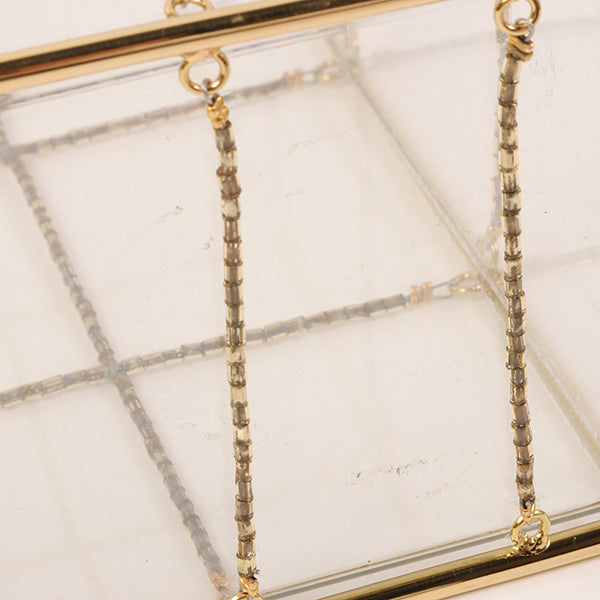 CHANEL Beads Chocolate Bar Logo Charm Chain Shoulder Bag Clear