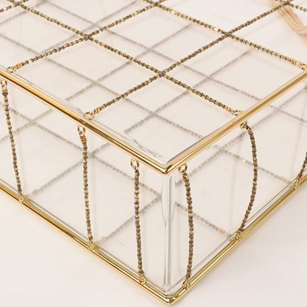 CHANEL Beads Chocolate Bar Logo Charm Chain Shoulder Bag Clear